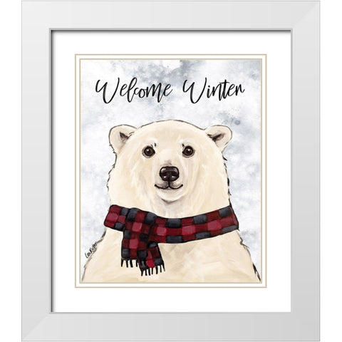 Welcome Winter Polar Bear White Modern Wood Framed Art Print with Double Matting by Keller, Lee