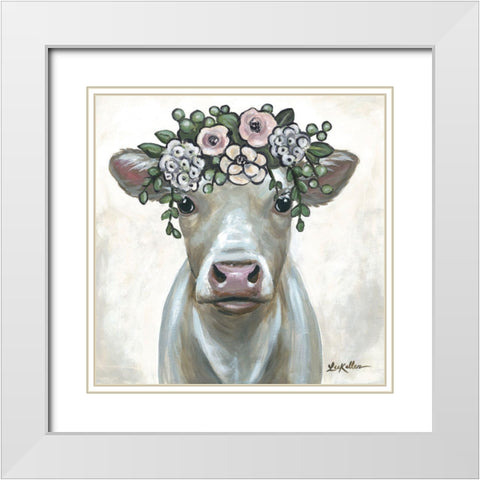 Milkshake Cow with Flowers White Modern Wood Framed Art Print with Double Matting by Keller, Lee
