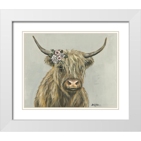 Fern the Highland with Flowers White Modern Wood Framed Art Print with Double Matting by Keller, Lee
