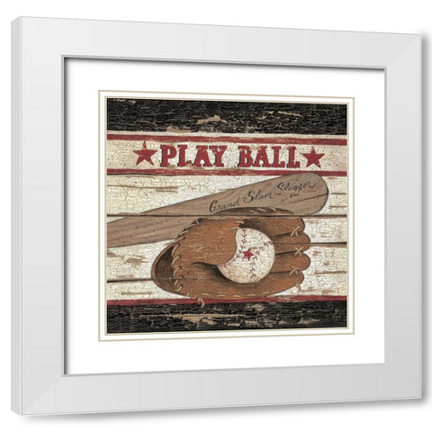 Play Ball White Modern Wood Framed Art Print with Double Matting by Spivey, Linda