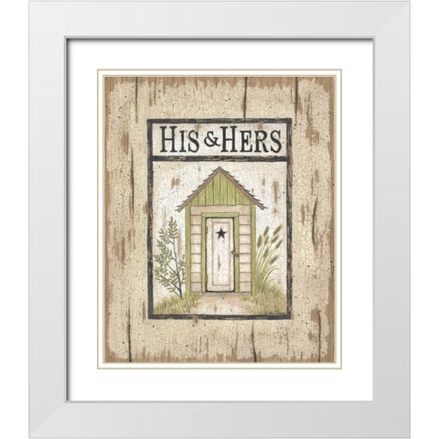 His and Hers Outhouse White Modern Wood Framed Art Print with Double Matting by Spivey, Linda