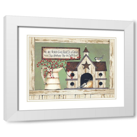 Birds and Berries White Modern Wood Framed Art Print with Double Matting by Spivey, Linda