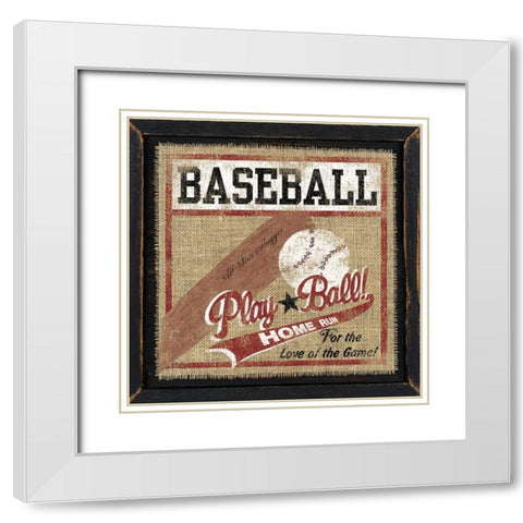 Baseball White Modern Wood Framed Art Print with Double Matting by Spivey, Linda