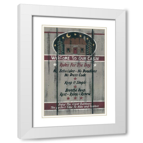Cabin Rules for the Day White Modern Wood Framed Art Print with Double Matting by Spivey, Linda