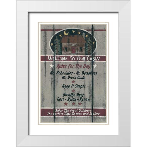 Cabin Rules for the Day White Modern Wood Framed Art Print with Double Matting by Spivey, Linda