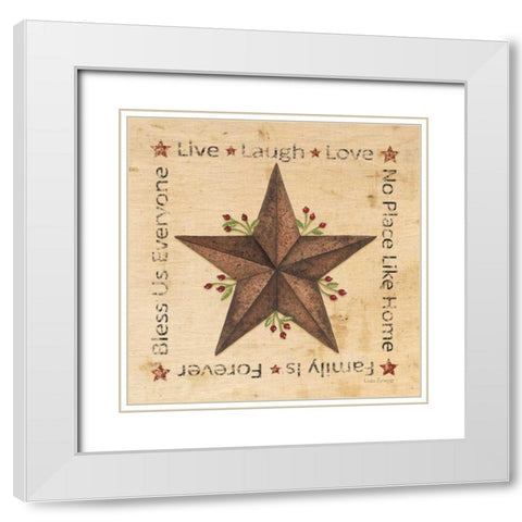 Live, Laugh, Love Barn Star White Modern Wood Framed Art Print with Double Matting by Spivey, Linda