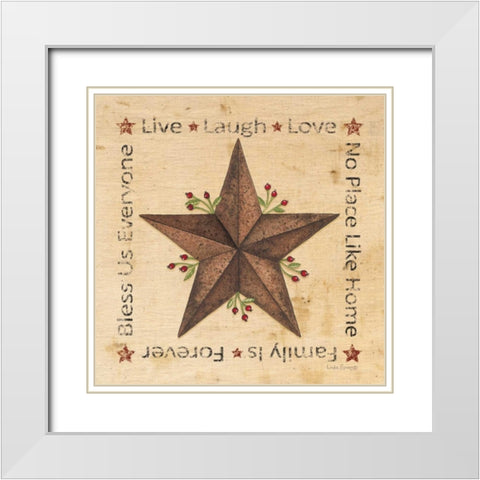 Live, Laugh, Love Barn Star White Modern Wood Framed Art Print with Double Matting by Spivey, Linda
