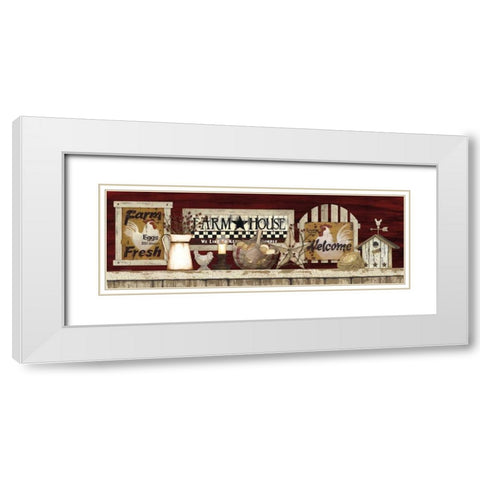 Farm Rooster Shelf White Modern Wood Framed Art Print with Double Matting by Spivey, Linda