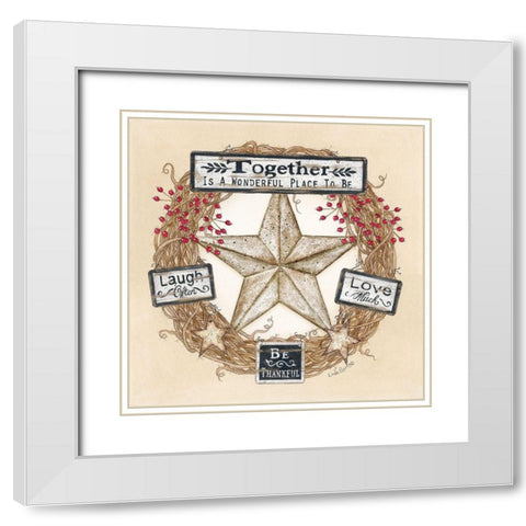 Barn Star Wreath White Modern Wood Framed Art Print with Double Matting by Spivey, Linda