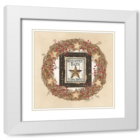 Country Bath Wreath White Modern Wood Framed Art Print with Double Matting by Spivey, Linda
