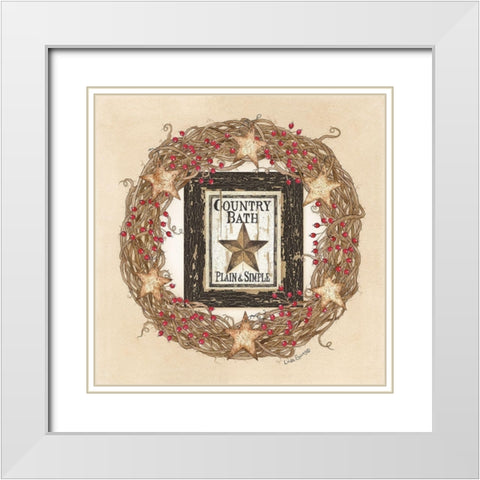 Country Bath Wreath White Modern Wood Framed Art Print with Double Matting by Spivey, Linda