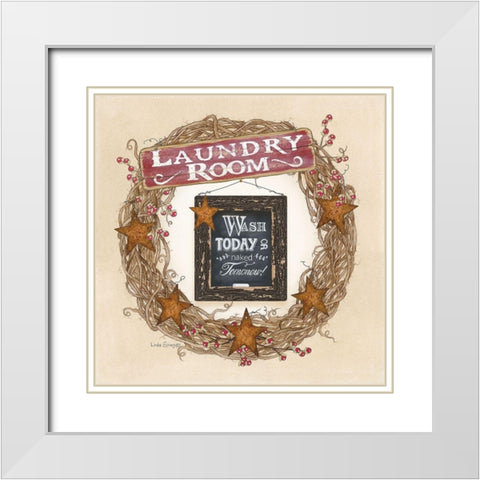 Laundry Room Wreath White Modern Wood Framed Art Print with Double Matting by Spivey, Linda