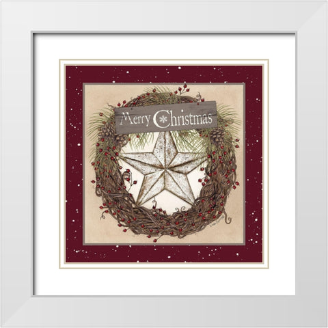Christmas Barn Star Wreath White Modern Wood Framed Art Print with Double Matting by Spivey, Linda