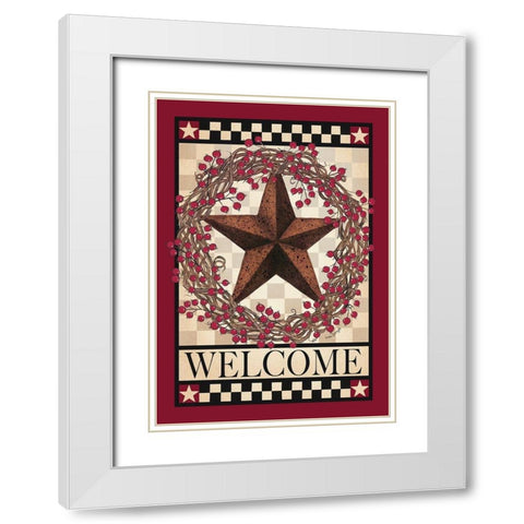 Barn Star Berry Wreath White Modern Wood Framed Art Print with Double Matting by Spivey, Linda
