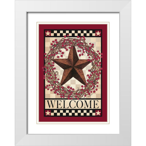 Barn Star Berry Wreath White Modern Wood Framed Art Print with Double Matting by Spivey, Linda