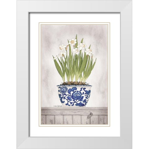 Blue and White Daffodils II  White Modern Wood Framed Art Print with Double Matting by Spivey, Linda