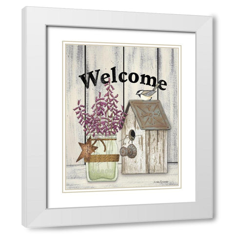 Welcome Flowers in Jar White Modern Wood Framed Art Print with Double Matting by Spivey, Linda