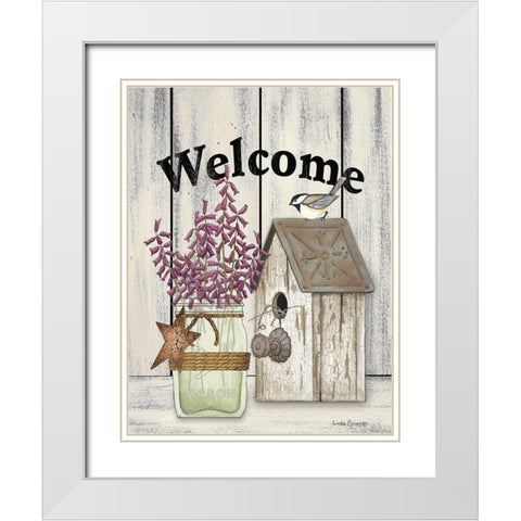 Welcome Flowers in Jar White Modern Wood Framed Art Print with Double Matting by Spivey, Linda