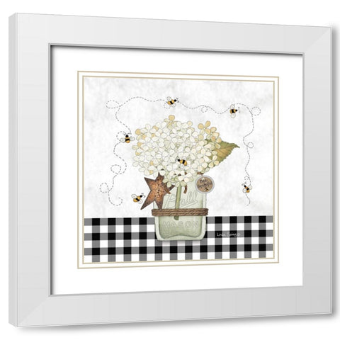 Bee Grateful White Modern Wood Framed Art Print with Double Matting by Spivey, Linda