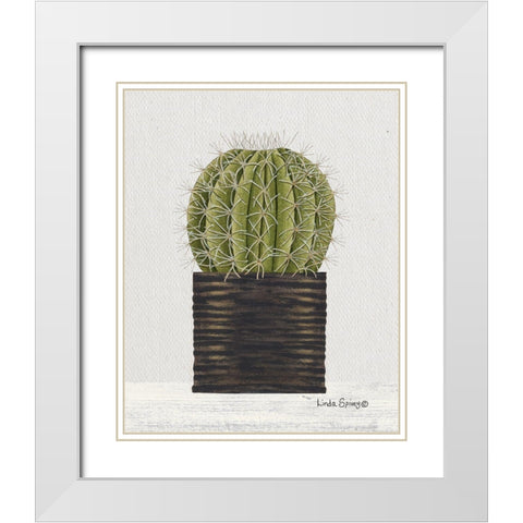 Potted Cactus White Modern Wood Framed Art Print with Double Matting by Spivey, Linda