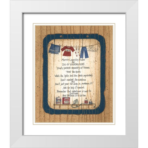 Moms Laundry Rules White Modern Wood Framed Art Print with Double Matting by Spivey, Linda