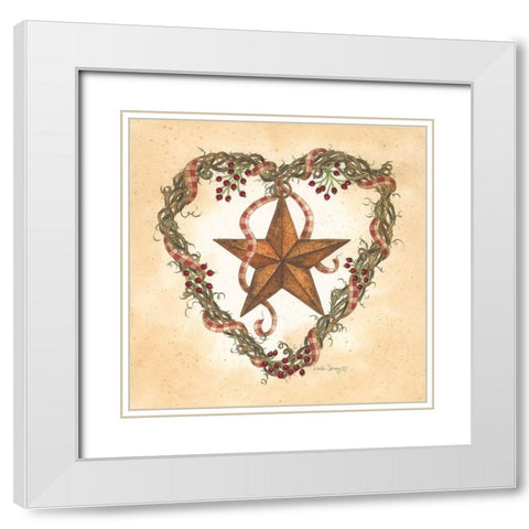 Barnstar with Heart Wreath White Modern Wood Framed Art Print with Double Matting by Spivey, Linda