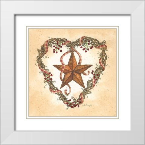 Barnstar with Heart Wreath White Modern Wood Framed Art Print with Double Matting by Spivey, Linda