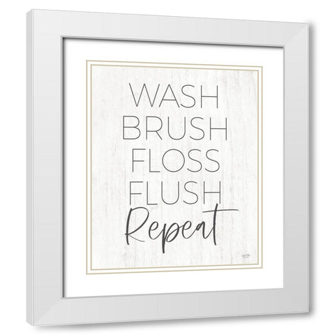 Wash-Brush-Floss-Flush-Repeat White Modern Wood Framed Art Print with Double Matting by Lux + Me Designs