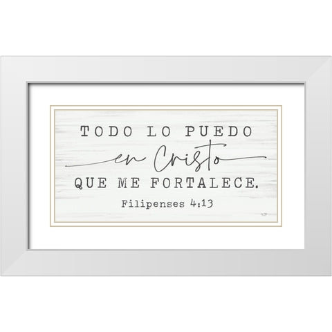 Philippians 4:13 Spanish    White Modern Wood Framed Art Print with Double Matting by Lux + Me Designs