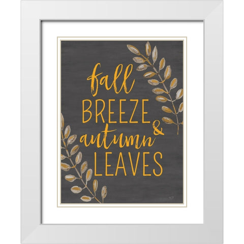 Fall Breeze And Autumn Leaves White Modern Wood Framed Art Print with Double Matting by Lux + Me Designs