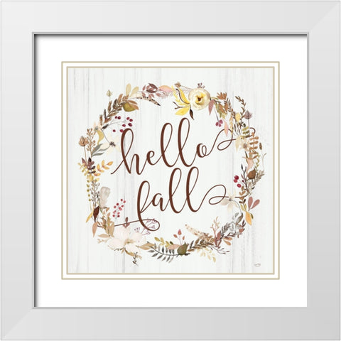 Hello Fall White Modern Wood Framed Art Print with Double Matting by Lux + Me Designs