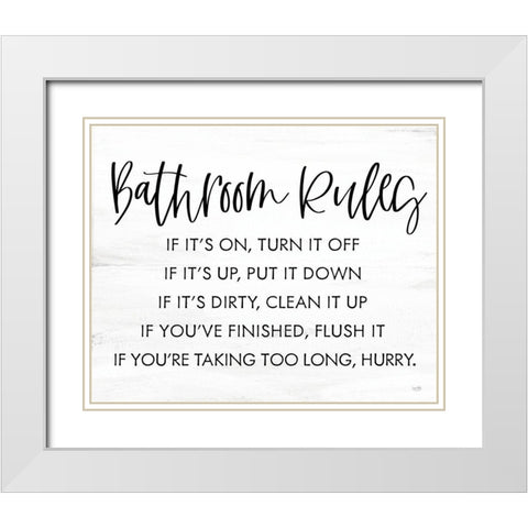 Bathroom Rules White Modern Wood Framed Art Print with Double Matting by Lux + Me Designs
