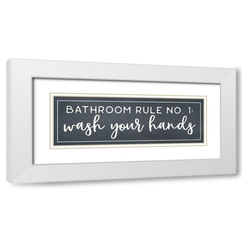Bathroom Rule No. 1 White Modern Wood Framed Art Print with Double Matting by Lux + Me Designs