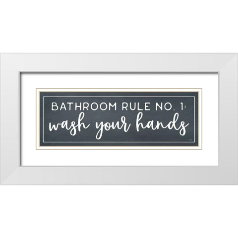 Bathroom Rule No. 1 White Modern Wood Framed Art Print with Double Matting by Lux + Me Designs