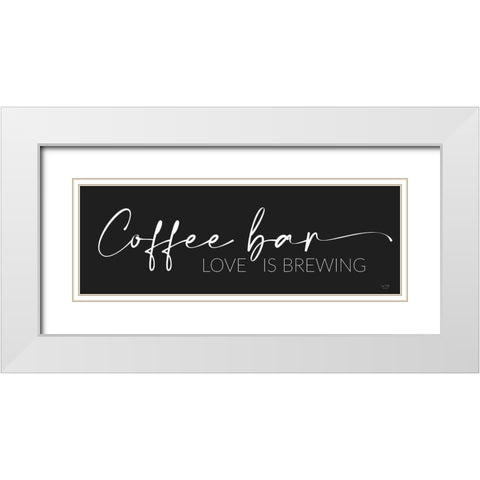 Coffee Bar - Love is Brewing White Modern Wood Framed Art Print with Double Matting by Lux + Me Designs