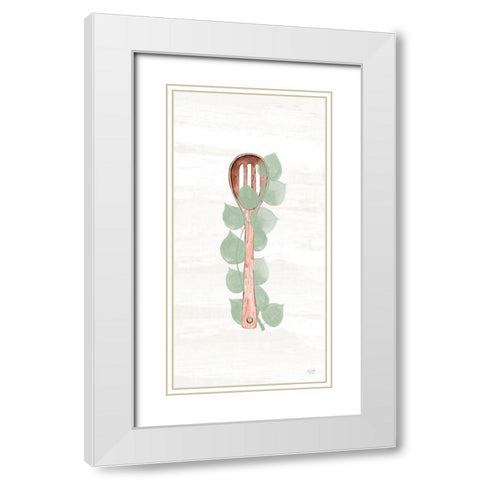 Kitchen Utensils - Slotted Spoon White Modern Wood Framed Art Print with Double Matting by Lux + Me Designs