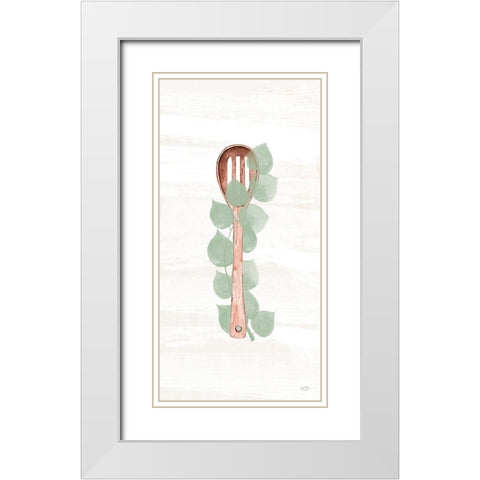 Kitchen Utensils - Slotted Spoon White Modern Wood Framed Art Print with Double Matting by Lux + Me Designs