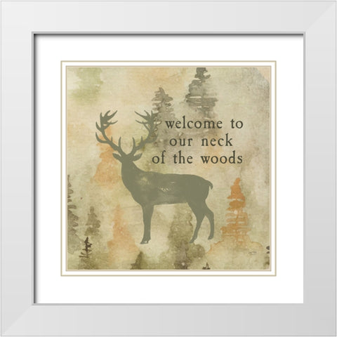 Welcome to Our Neck of the Woods White Modern Wood Framed Art Print with Double Matting by Lux + Me Designs