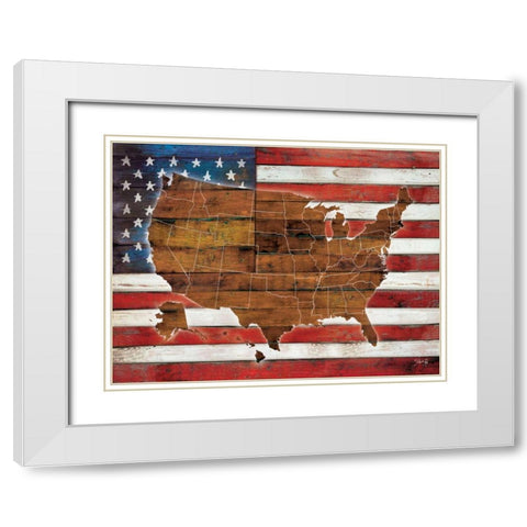 American Flag USA Map  White Modern Wood Framed Art Print with Double Matting by Rae, Marla