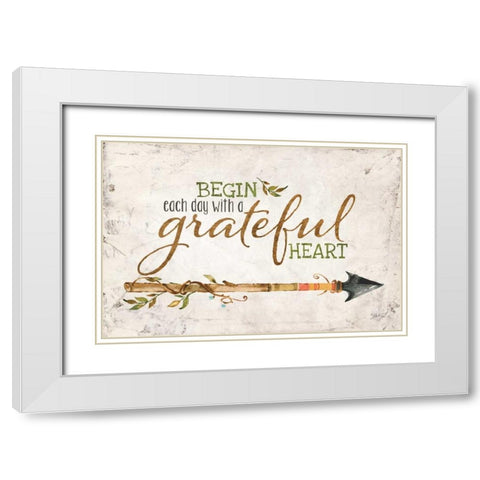 Grateful Heart White Modern Wood Framed Art Print with Double Matting by Rae, Marla