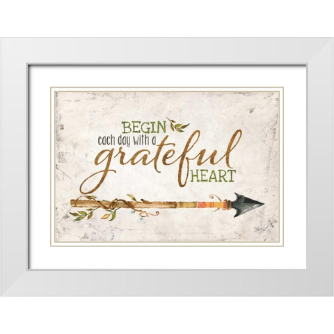 Grateful Heart White Modern Wood Framed Art Print with Double Matting by Rae, Marla