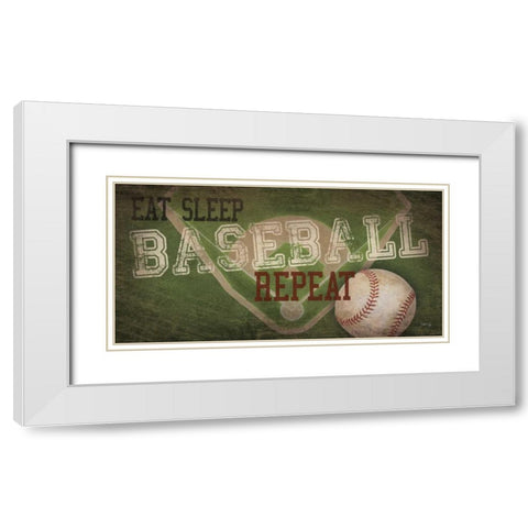 Eat, Sleep, Baseball, Repeat  White Modern Wood Framed Art Print with Double Matting by Rae, Marla