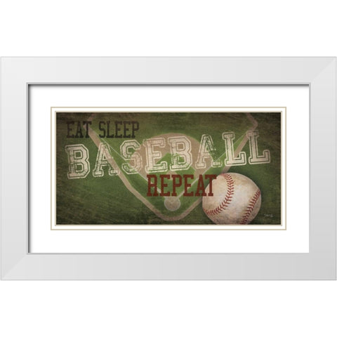 Eat, Sleep, Baseball, Repeat  White Modern Wood Framed Art Print with Double Matting by Rae, Marla
