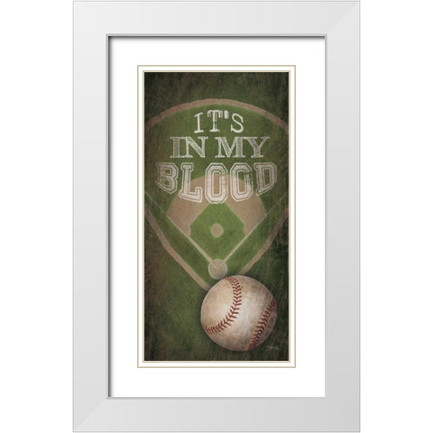 Baseball - In My Blood      White Modern Wood Framed Art Print with Double Matting by Rae, Marla