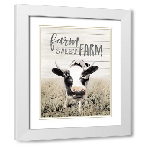 Farm Sweet Farm Cow White Modern Wood Framed Art Print with Double Matting by Rae, Marla