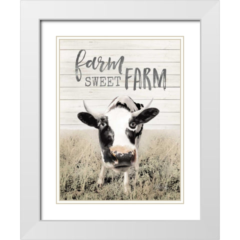 Farm Sweet Farm Cow White Modern Wood Framed Art Print with Double Matting by Rae, Marla
