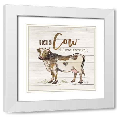 Holy Cow I Love Farming White Modern Wood Framed Art Print with Double Matting by Rae, Marla