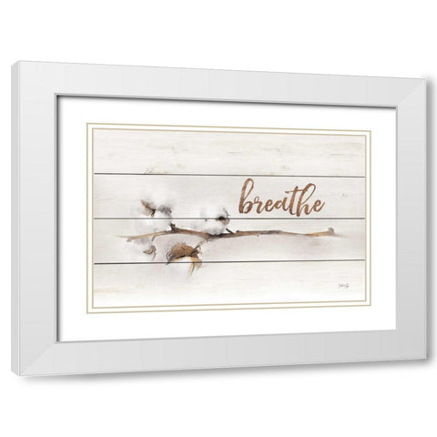 Cotton Stems - Breathe White Modern Wood Framed Art Print with Double Matting by Rae, Marla