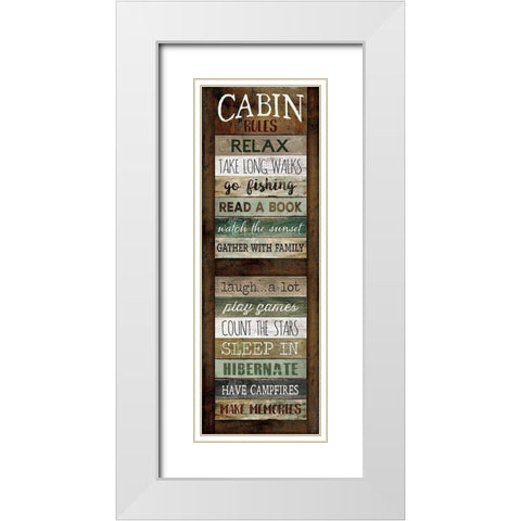 Cabin Rules White Modern Wood Framed Art Print with Double Matting by Rae, Marla
