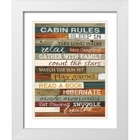 Cabin Rules White Modern Wood Framed Art Print with Double Matting by Rae, Marla